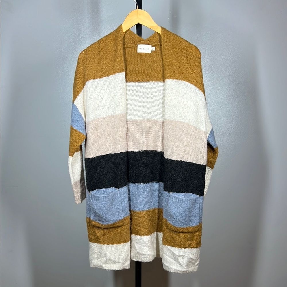 Dreamers Brown and Cream Cardigan Sweater with Cozy Knit Design